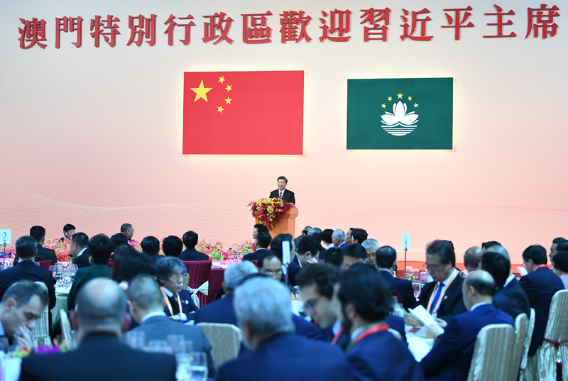 12月19日，国家主席习近平出席澳门特别行政区政府欢迎晚宴并发表重要讲话。 新华社记者 谢环驰 摄